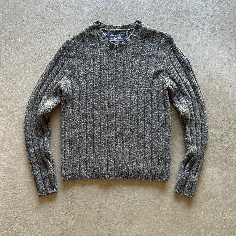 Vintage Abercrombie & Fitch Sweater Mens Large‎ Gray Ribbed Knit Lambswool Y2K